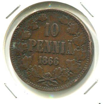 FINLAND 1866 10 PENNIA