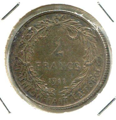 BELGIUM 1911 FR 2 FRANCS