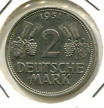 GERMANY 1951G 2 MARKS 'SCARCE' (04) SCARCE