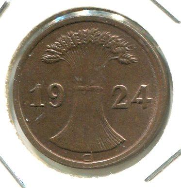 GERMANY 1924G 2 REICHPFENNIG