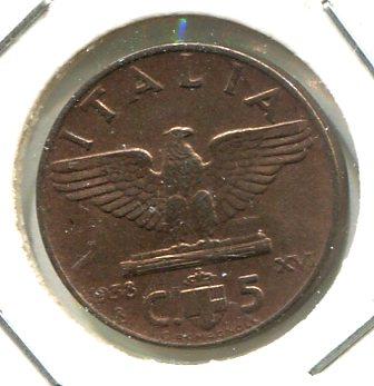 ITALY 1938 5 CENTS