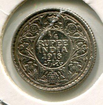 INDIA BR. 1918 1/4 RUPEE