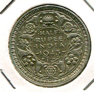 INDIA BR. 1943 1/2 RUPEE