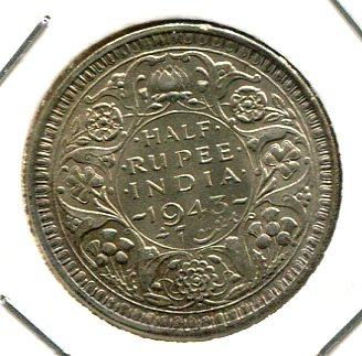 INDIA BR. 1943B 1/2 RUPEE (02)