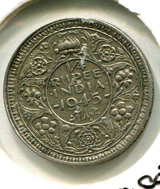 INDIA BR. 1945B 1/4 RUPEE (02) SCARCE