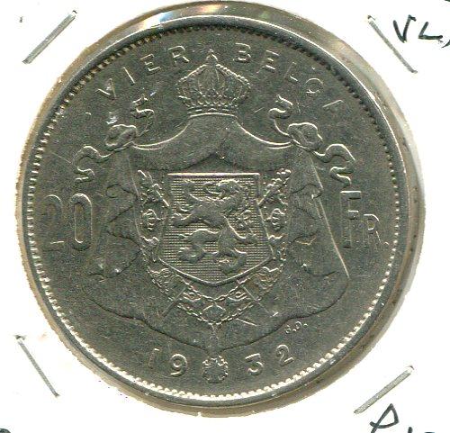 BELGIUM 1932 FR 20 FRANCS (08)