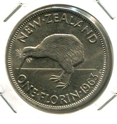 NEW ZEALAND 1963 FLORIN (012)