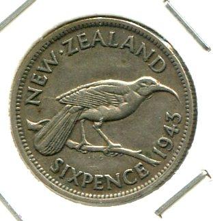 NEW ZEALAND 1943 SIXPENCE