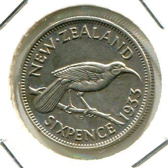 NEW ZEALAND 1933 SIXPENCE