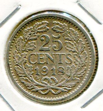 NETHERLANDS 1918 25 CENTS