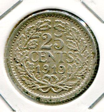 NETHERLANDS 1919 25 CENTS