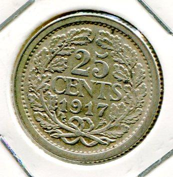 NETHERLANDS 1917 25 CENTS