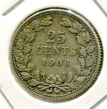 NETHERLANDS 1906 25 CENTS