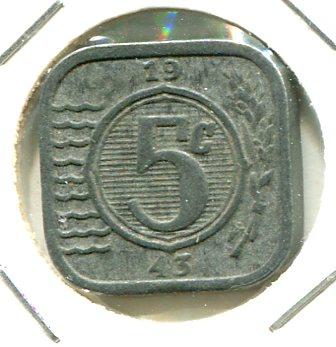 NETHERLANDS 1943 5 CENTS SCARCE (03)