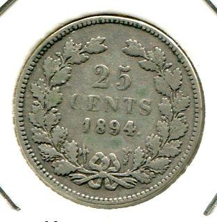 NETHERLANDS 1894 25 CENTS SCARCE