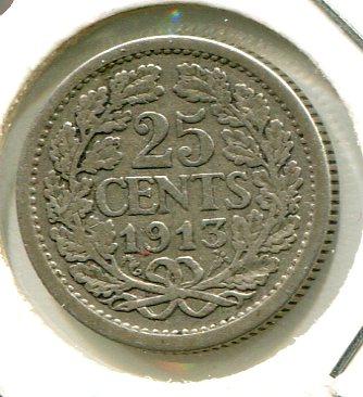 NETHERLANDS 1913 25 CENTS SCARCE