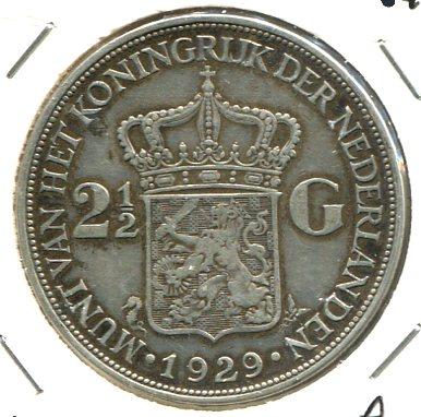 NETHERLANDS 1929 2 1/2 GUILDER