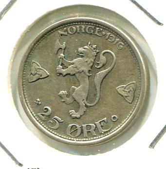 NORWAY 1916 25 ORE SCARCE