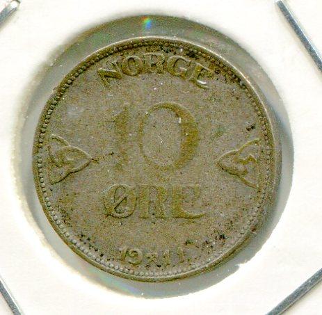 NORWAY 1911 10 ORE