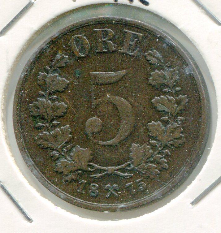 NORWAY 1875 5 ORE RARE