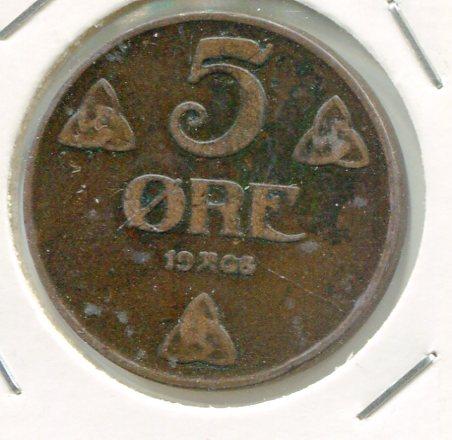 NORWAY 1908 5 ORE 'RARE'