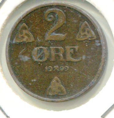 NORWAY 1909 2 ORE SCARCE