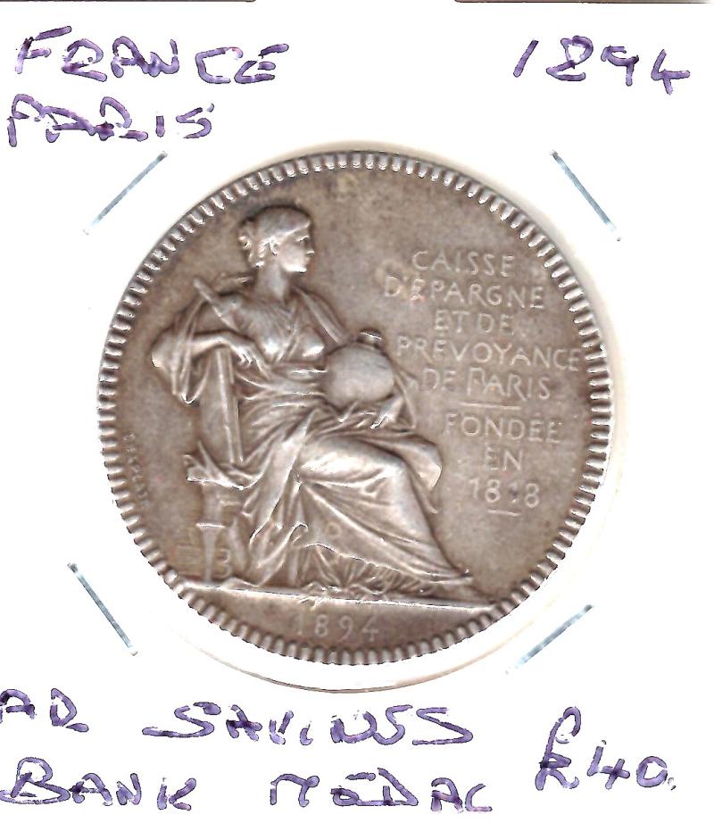 FRANCE PARIS 1894 BANK MEDAL