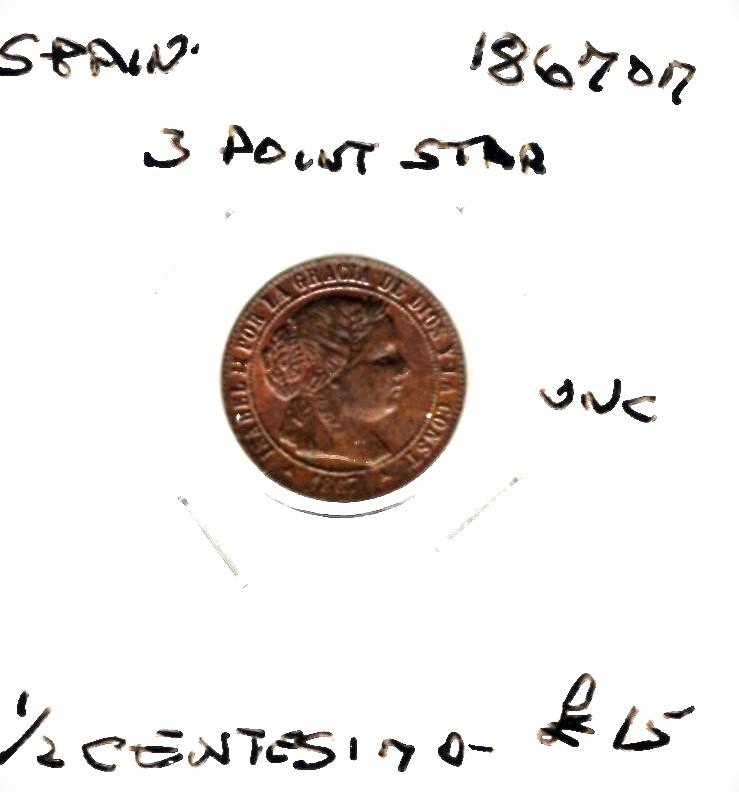 SPAIN 1867 OM 1/2 CENT