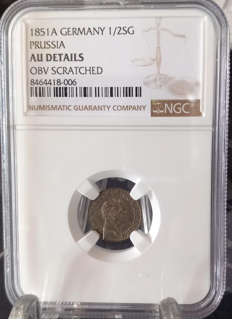 GERMANY PRUSSIA 1851A 1/2 GROSCHEN SLABBED