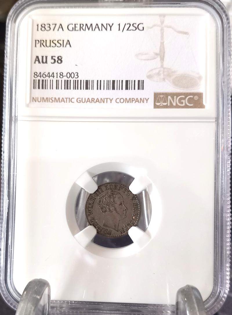 GERMANY PRUSSIA 1837A 1/2 GROSCHEN SLABBED