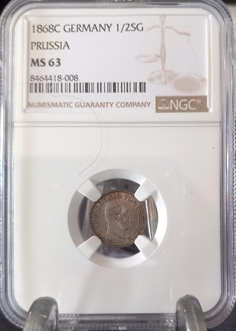 GERMANY PRUSSIA 1868C 1/2 GROSCHEN SLABBED