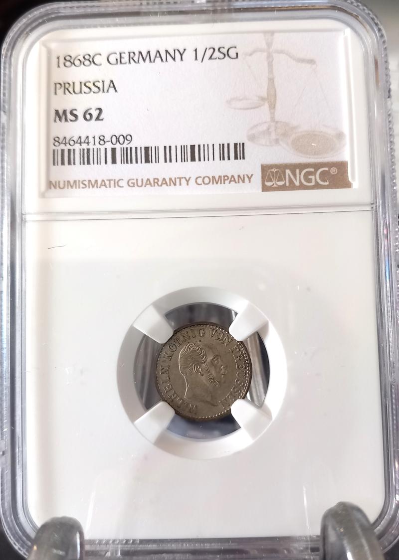 GERMANY PRUSSIA 1868C 1/2 GROSCHEN SLABBED