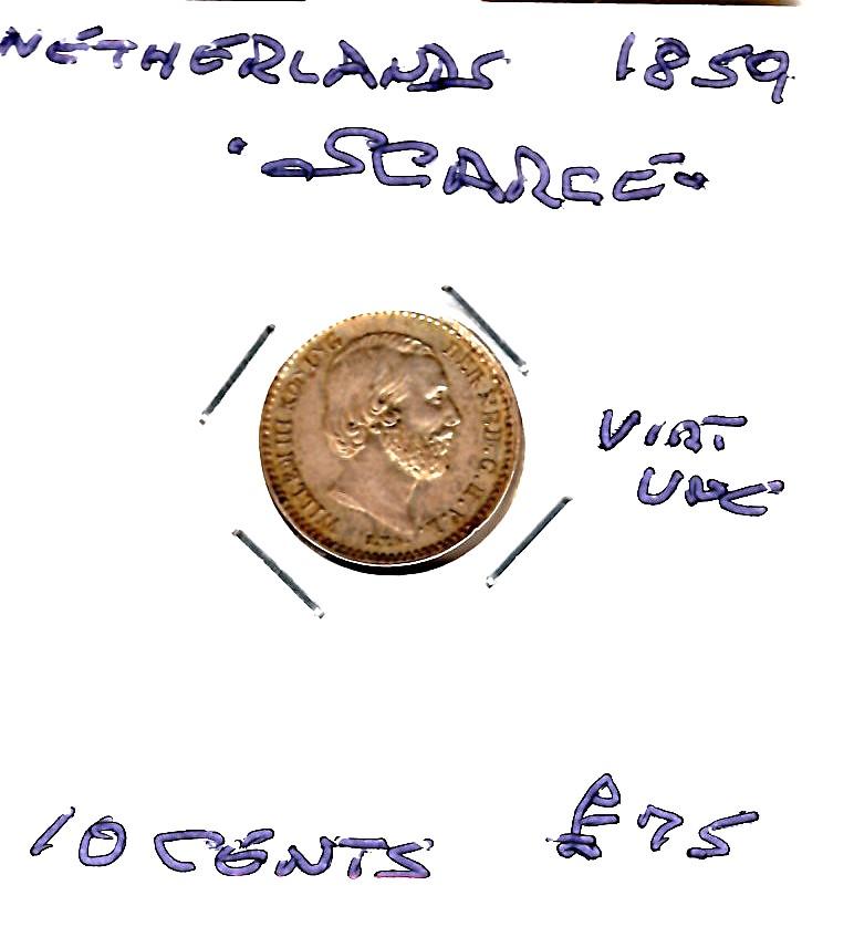 NETHERLANDS 1859 10 CENTS SCARCE