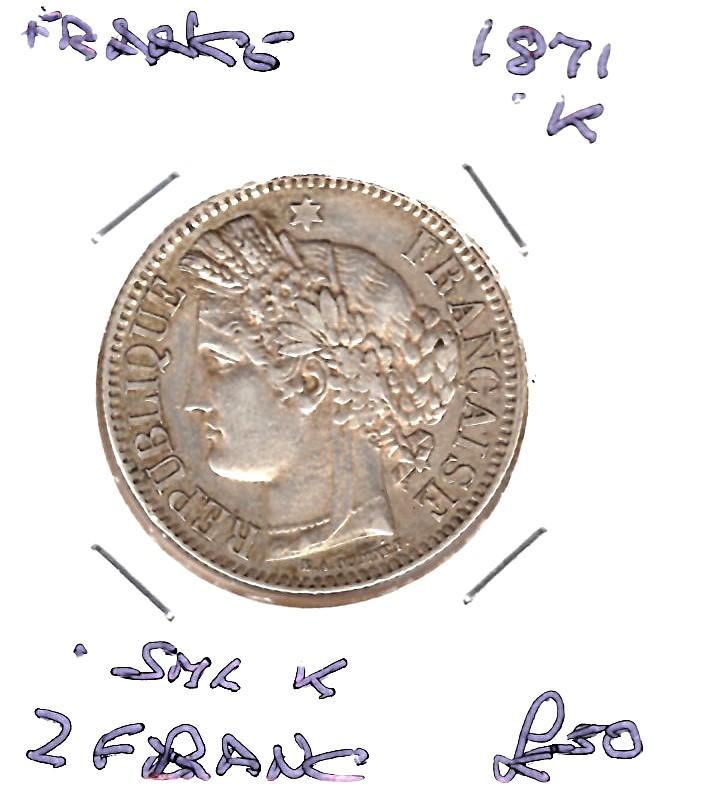 FRANCE 1871K 2 FRANCS