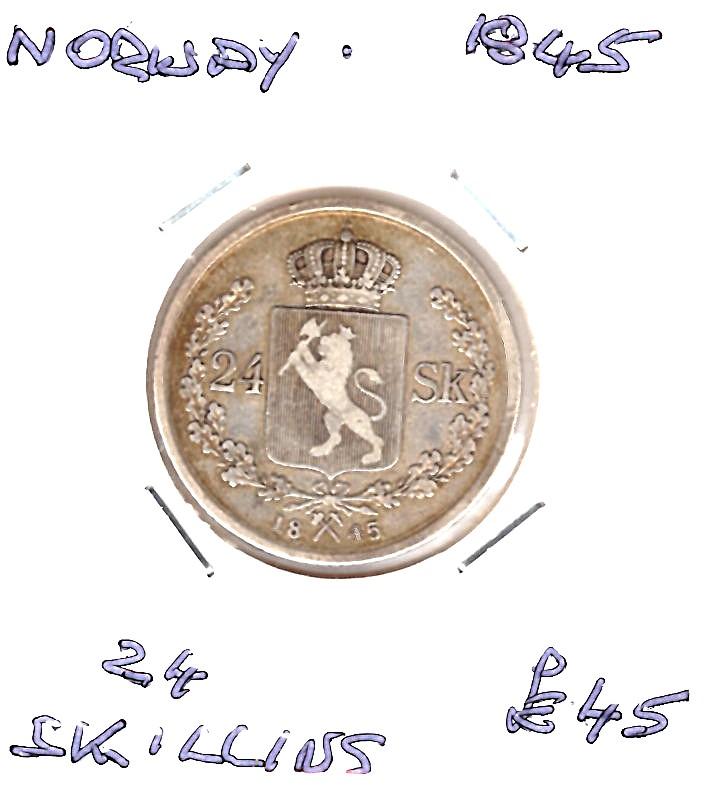 NORWAY 1845 24 SKILLING VF