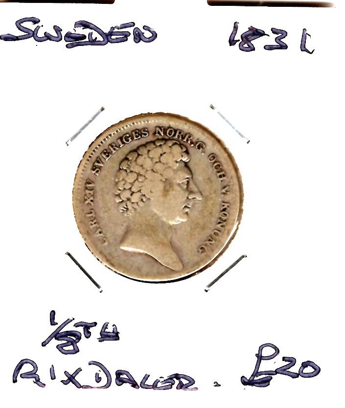SWEDEN 1831 1/8th RIXDALER