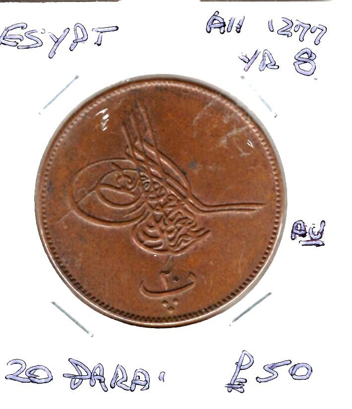 EGYPT AH1277 YR8 20 PARA
