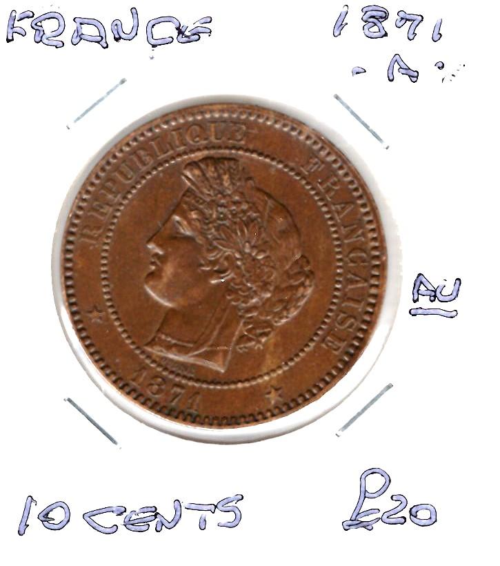 FRANCE 1871A 10 CENTS