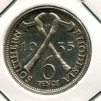 S.RHODESIA 1935 SIXPENCE