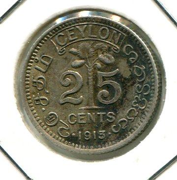 CEYLON 1913 25 CENTS