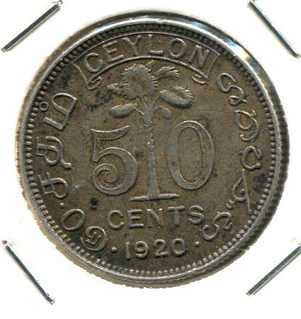 CEYLON 1920 50 CENTS