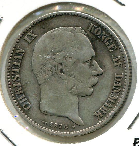 DENMARK 1876 2 KRONER