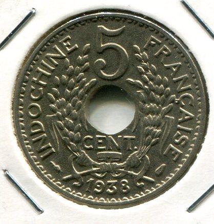 FRENCH INDO CHINA 1938 5 CENTS